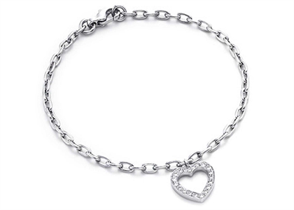 Silver Plated CZ Studded Heart Charm Bracelet